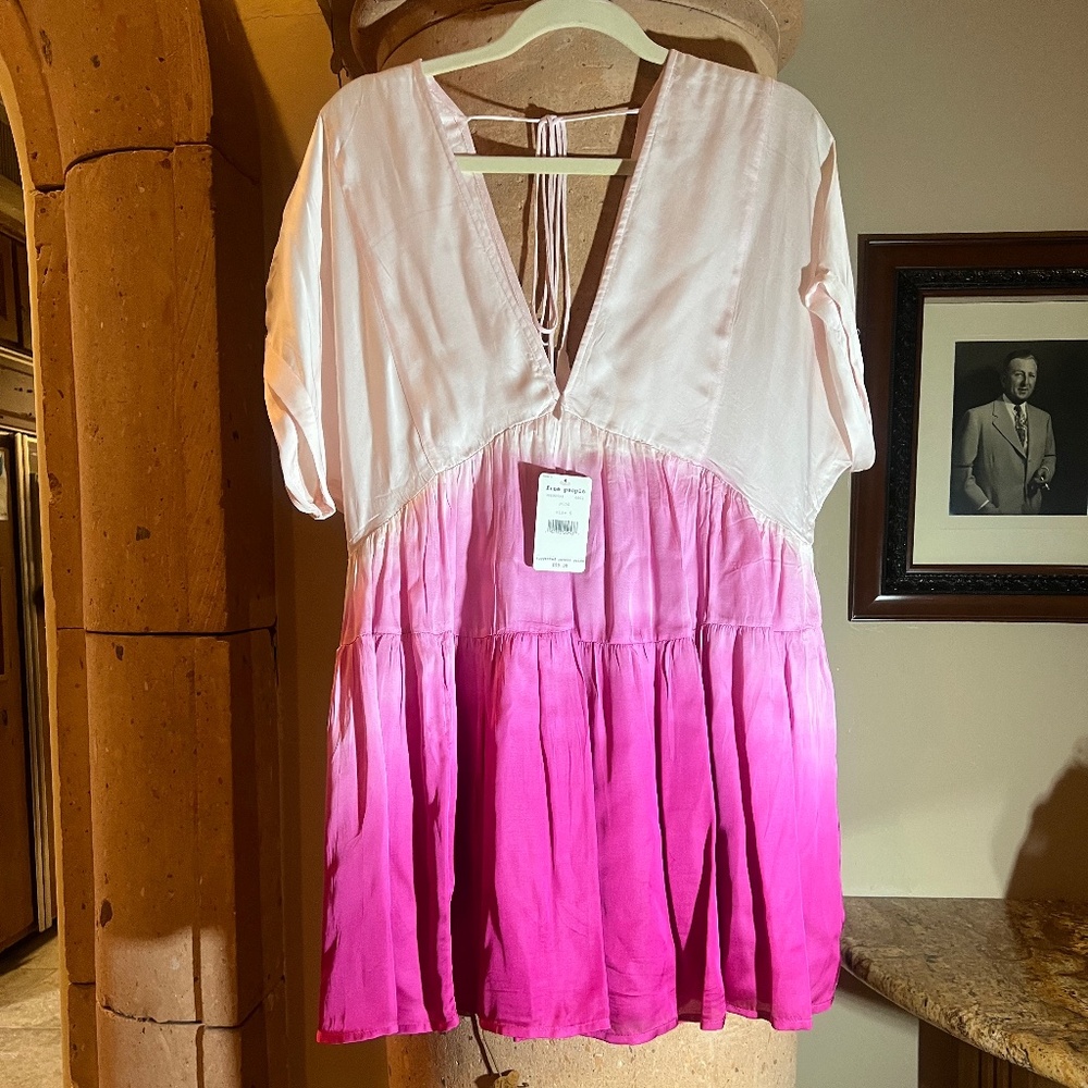 NWT Free People Sun Up Pink Ombré Babydoll Mini Dress Size Small